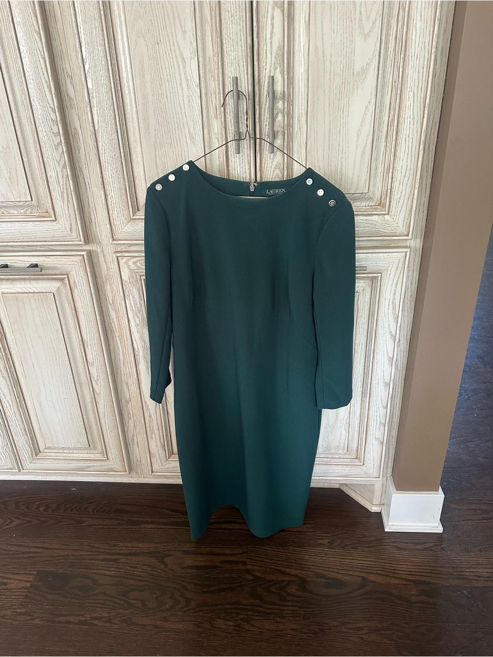 Lauren Ralph Lauren Dark Green Shift Dress with Shoulder Buttons